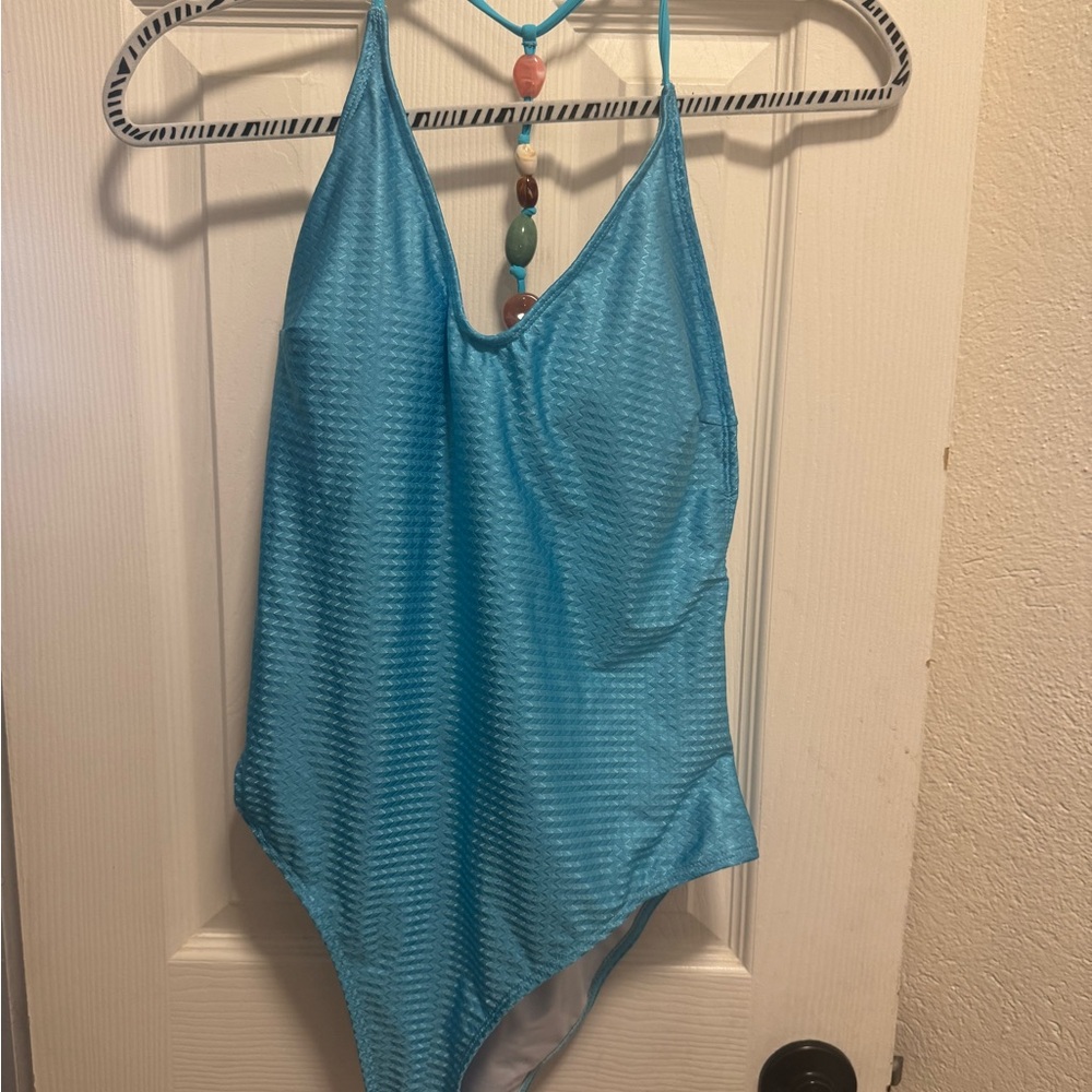 Classic One-Piece Swim Suit in Aqua Blue